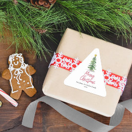 Pegatina Triangular Vacaciones de Navidades de árbol de pino acuarela
