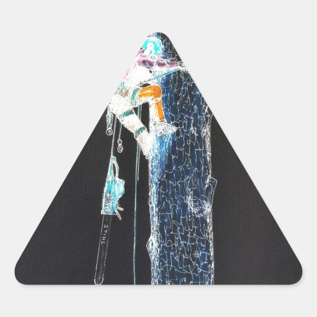 Pegatina Triangular Varsovia arborista cirujana eléctrica (Anverso)