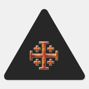 Pegatina Triangular Ver 3 - Cruz de Jerusalén - Atrás negro
