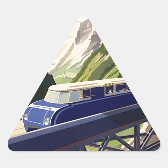 Pegatina Triangular Viaje en tren de la Vieja Europa (Anverso)