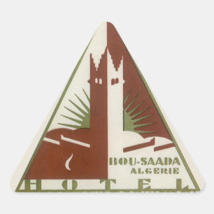Pegatina Triangular Viajes de época, Hotel Trans Atlantique, Argelia