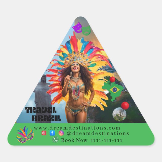 Pegatina Triangular Vibrant Brazilian Carnival Design Travel Agency (Anverso)