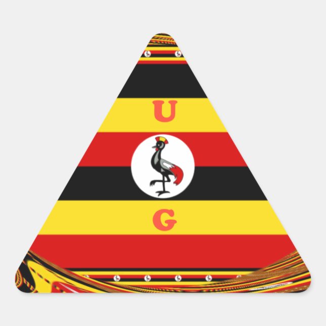 Pegatina Triangular Vibrante arte inspirado en la bandera de Uganda (Anverso)