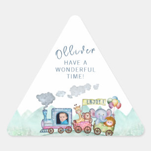 Pegatina Triangular Vintage Cute Train Boy Birday Watercolor foto