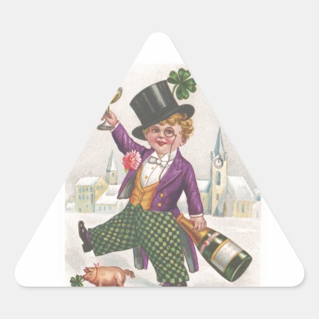 Pegatina Triangular Vintage St Patricks Day Shamrock Champagne (Anverso)