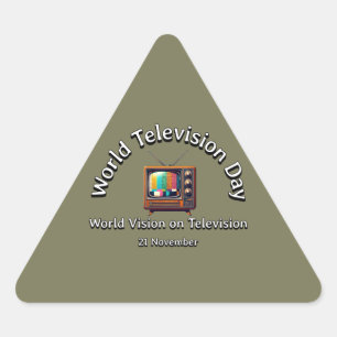 Pegatina Triangular Visión Mundial en Televisión. Día de la Televisión