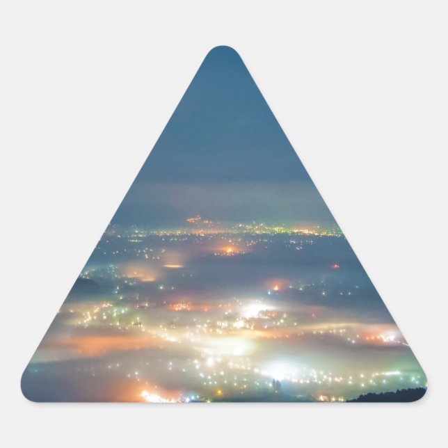 Pegatina Triangular Vista Nocturna También Mar De Nubes Japón Kumamoto (Anverso)