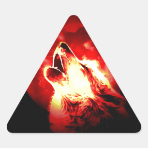 Pegatina Triangular Wolf, Moon & Red Sky