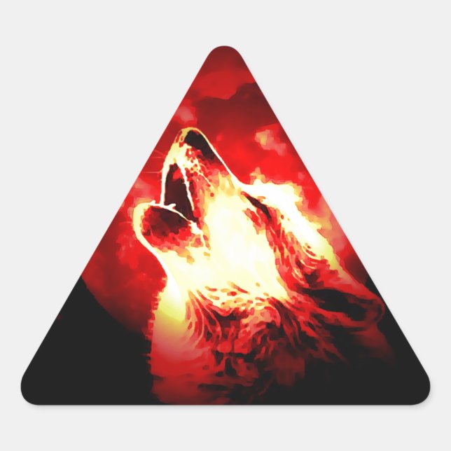 Pegatina Triangular Wolf, Moon & Red Sky (Anverso)