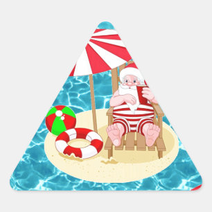 Pegatina Triangular xmas beach santa claus