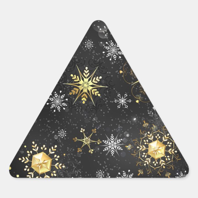 Pegatina Triangular Xmas Golden Snowflakes on Black Background (Anverso)