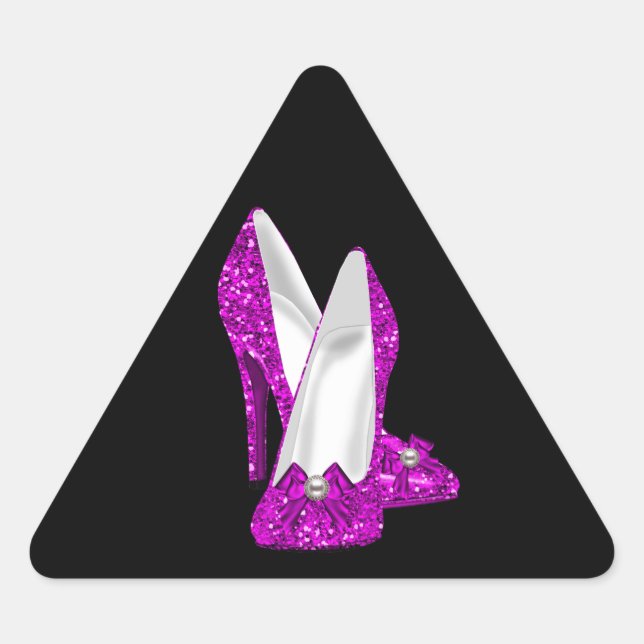 Pegatina Triangular Zapatos de tacón alto Stileto brillo rosa (Anverso)