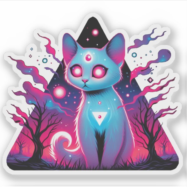 Pegatina Triángulo gato espeluznante (Anverso)