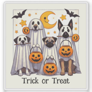 Pegatina Trick o Treat Cute Dogmes en disfraces fantasma