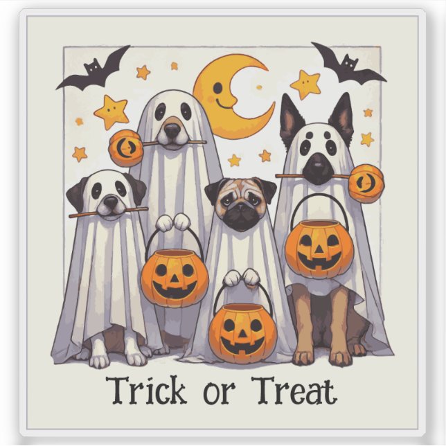Pegatina Trick o Treat Cute Dogmes en disfraces fantasma (Anverso)