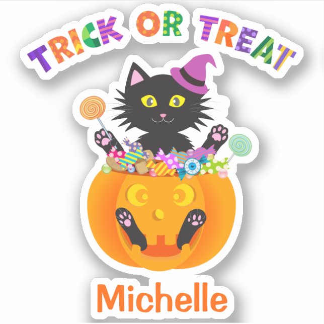 Pegatina Trick O Trick De Gato De Halloween (Anverso)