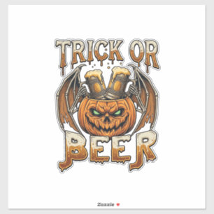 Pegatina Trick Or Beer Halloween Calabaza Esqueleto Alas Ta