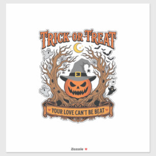 Pegatina Trick Or Treat Halloween Calabaza Bruja Sombrero E