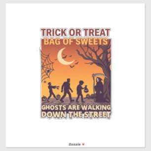 Pegatina Trick Or Treat Halloween Zombies La Parca Calabaza