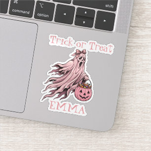 Pegatina Trick or Treat Vintage Fantasma Rosa Nombre Person