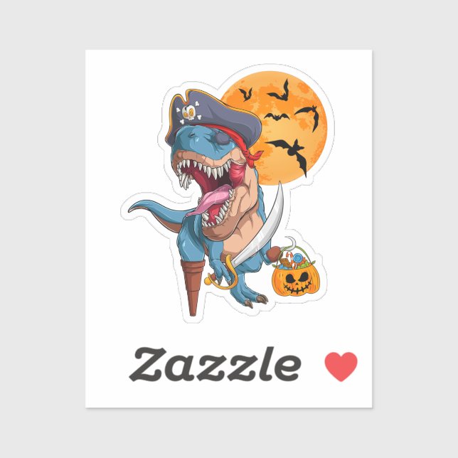 Pegatina Trick pirata T-Rex trata dinosaurio de Halloween (Hoja)