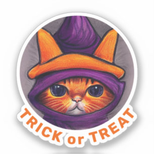 Pegatina Trick Trek Gorra Gato naranja Morado Bruja Hallowe