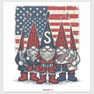 Pegatina Trío de gnomos patrióticos de EE. UU. Diseño vecto