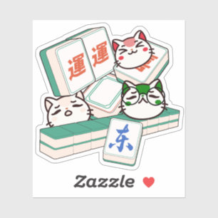 Pegatina Trío Kawaii de Gatos Jugando Mahjong