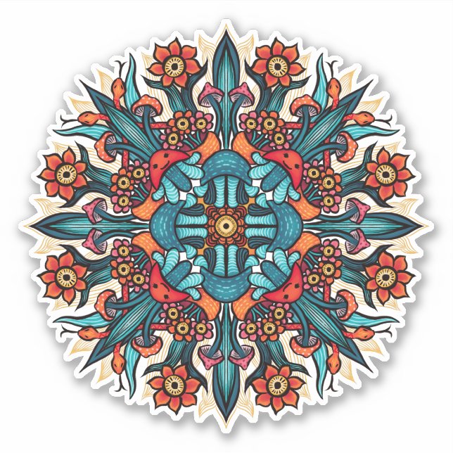 Pegatina Tripiante hippie psicodélico divertido hongo raro (Anverso)