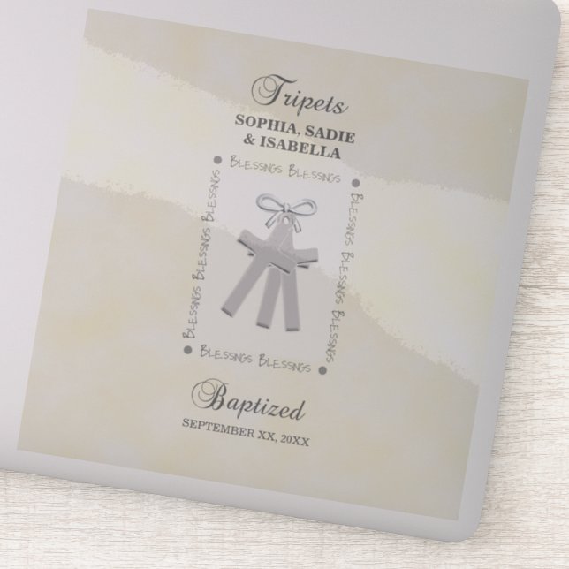 Pegatina Triplets bautizados con cruces amarillas 3 persona (Detalle)