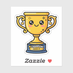 Pegatina Trofeo de Campeón Número Uno Kawaii Día del Padre