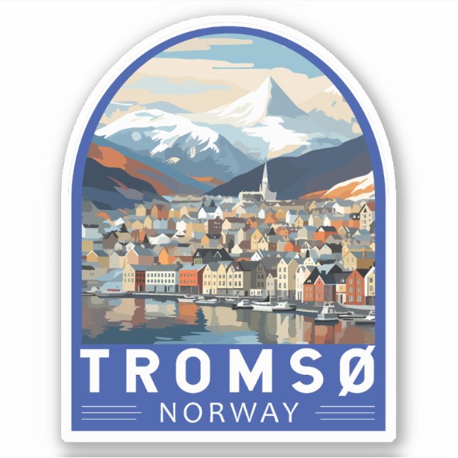 Pegatina Tromso Noruega Viaje Arte Vintage (Anverso)