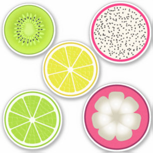 Pegatina Tropical Fruit Slices, Citrus, Dragonfruit, Kiwi