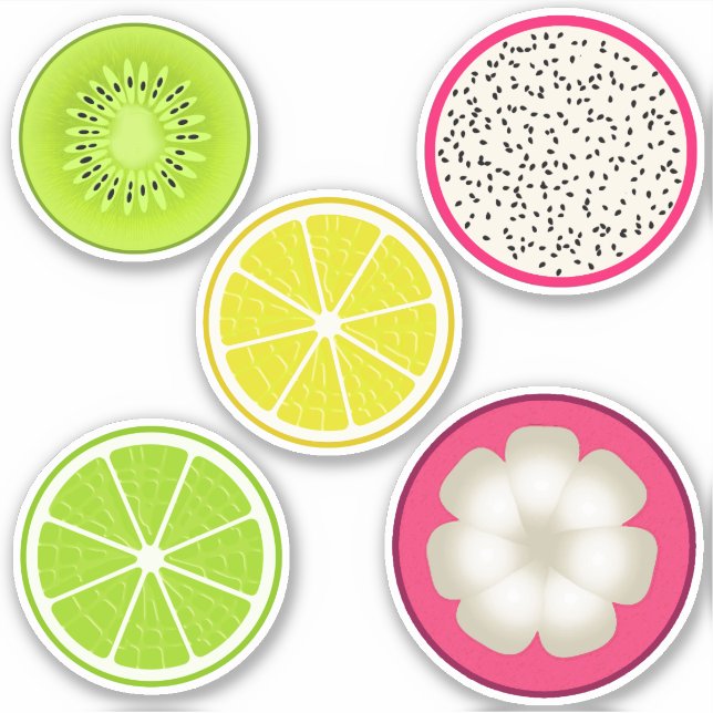 Pegatina Tropical Fruit Slices, Citrus, Dragonfruit, Kiwi (Anverso)