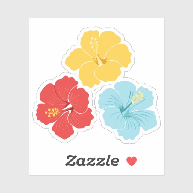 Pegatina Tropical Hibiscus Flower Trio – Red, Yellow & Blue (Hoja)