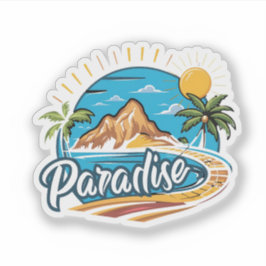 Pegatina Tropical Paradise Island Logo Art