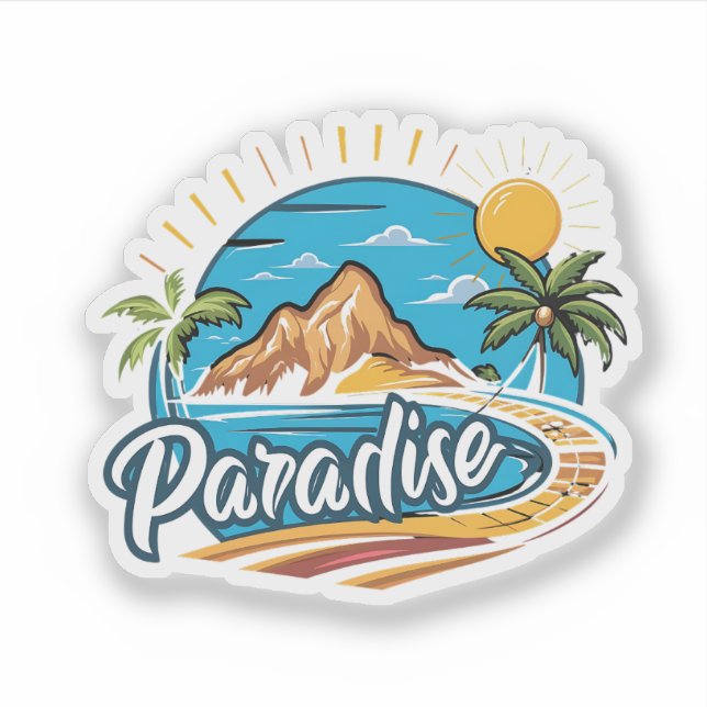 Pegatina Tropical Paradise Island Logo Art (Anverso)