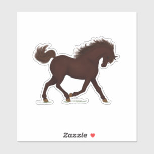 Pegatina Trotting Brown Horse Pony Ecuestres