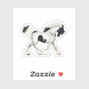 Pegatina Trotting Gypsy Horse Tobiano Pinto Piebald Pony