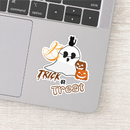 Pegatina Truco o trato Boo con gato de espaldas y calabaza