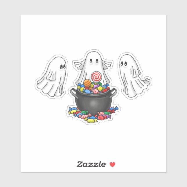 Pegatina Truco o trato con los fantasmas (Hoja)