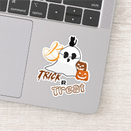 Pegatina Truco o truco con gato y calabaza