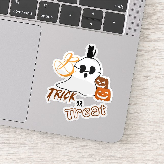 Pegatina Truco o truco con gato y calabaza (Detalle)