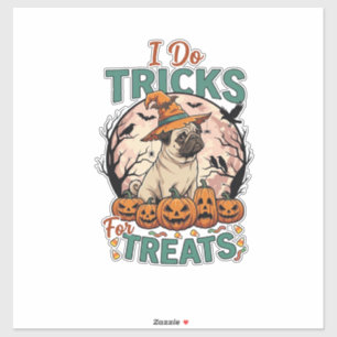Pegatina Trucos Regalos Halloween Pug Sombrero de Bruja Cal