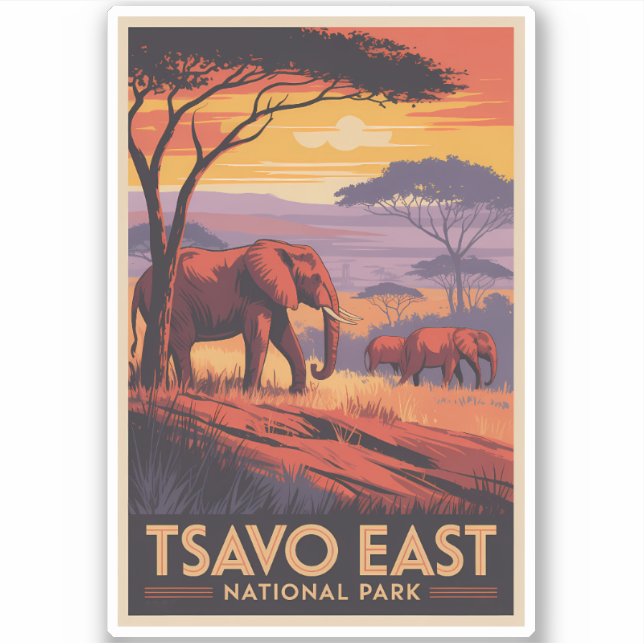 Pegatina Tsavo East National Park Kenya Illustration Travel (Anverso)