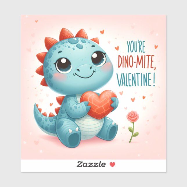 Pegatina Tu Dinomita Valentine Cute Dinosaur Love (Hoja)