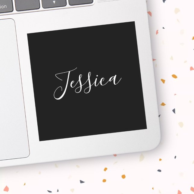 Pegatina Tu nombre | Elegante guión blanco sobre negro (Subido por el creador)