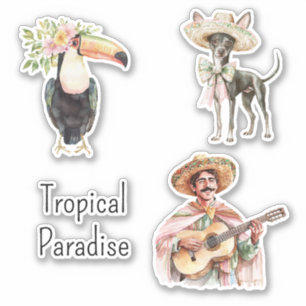 Pegatina Tucán Pájaro Perro Chihuahua Hombre Mexicano Guita