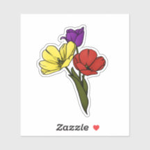 Tulipanes coloridos en amarillo, morado y rojo