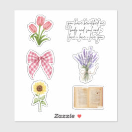 Pegatina Tulipanes, Lavanda, Girasol y Libro Antiguo